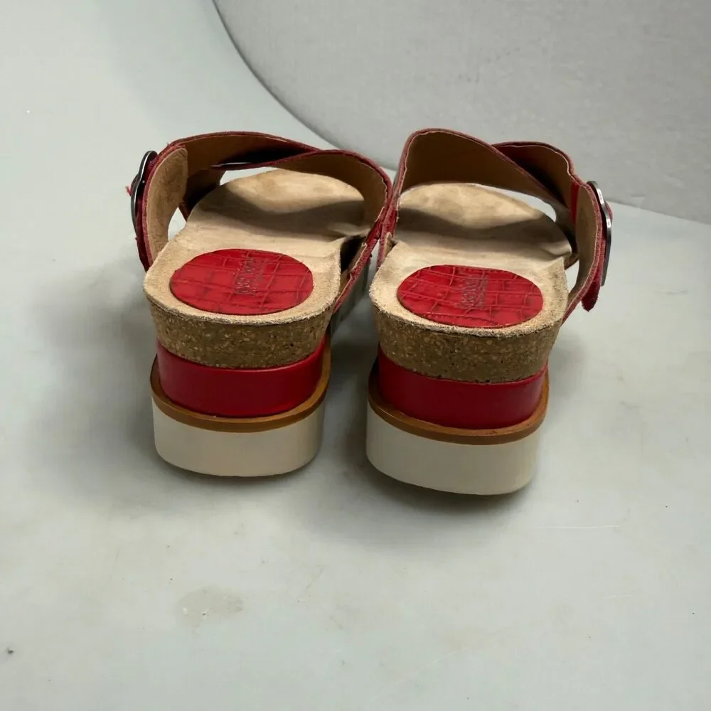 Josef Seibel Comfort Leather Platform Sandals Clea Red Brown Cork EU 39 US 8.5